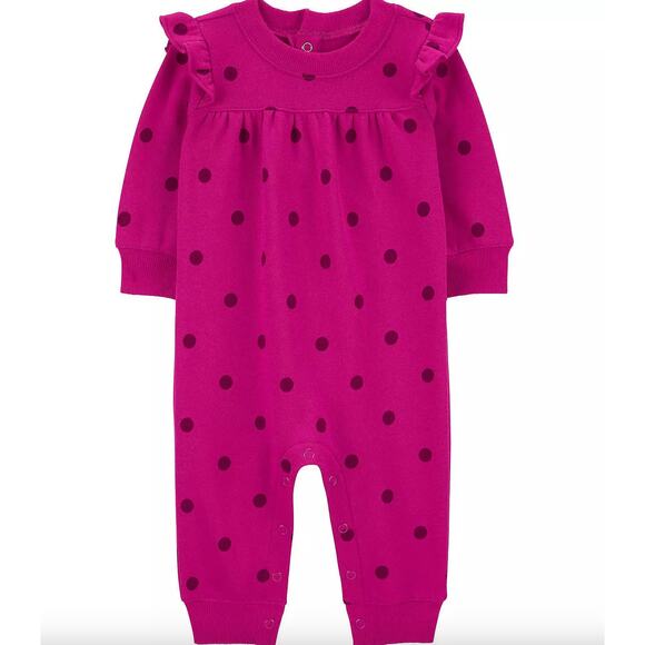 Carter's Baby Girl Carter's Polka Dot Fleece Jumpsuit - Size 3-6 Months - Picture 1 of 1